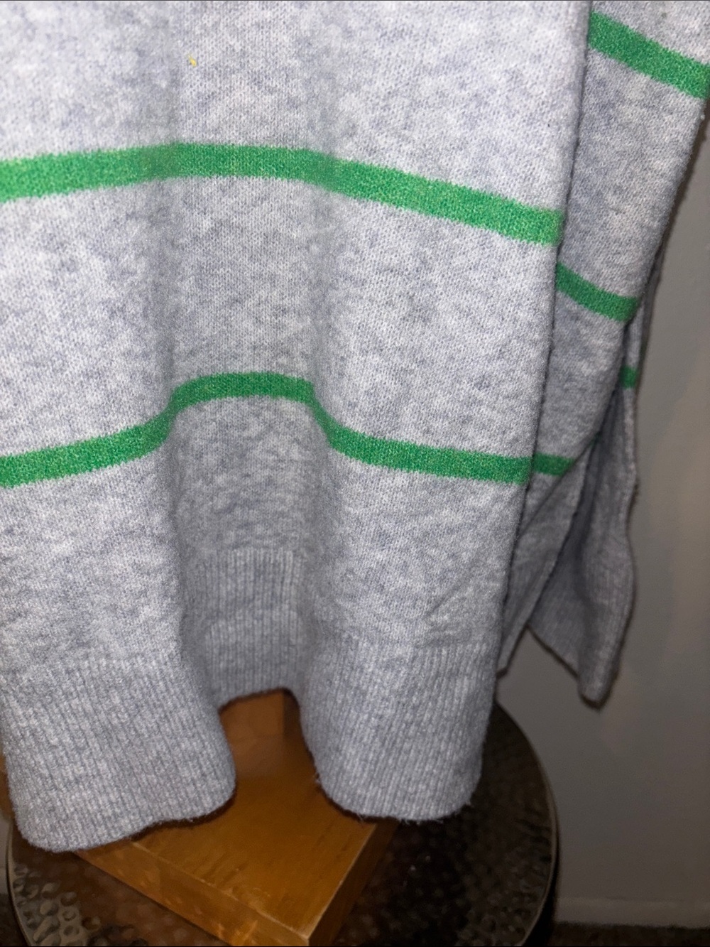 Aerie Crewneck Oversized Soft Grey Sweater with Green Stripes Size Large - Picture 3 of 9
